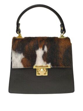 Charlie Leather Gianella Black Leather with Fur Medium Handbag/Crossbody–NWOT